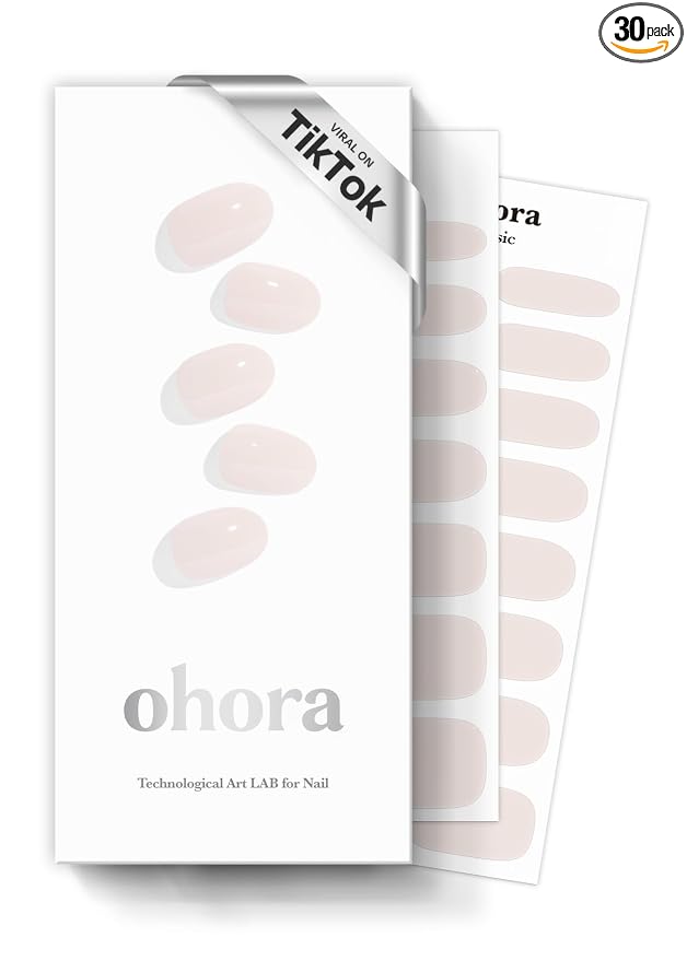 ohora Semi Cured Gel Nail Strips (N Cream Light) - Nude, Solid, Works with Any UV/LED Lamps, Salon-Quality, Long Lasting, Easy to Apply & Remove - Includes 2 Prep Pads, Nail File & Wooden Stick