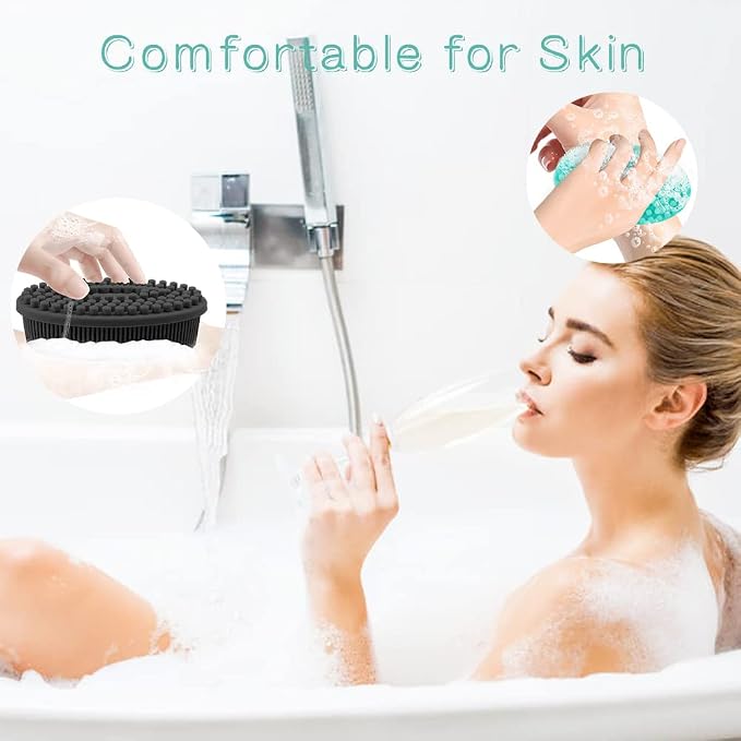 3 Pack Silicone Body Scrubber, Soft Silicone Loofah Exfoliating Body Scrubber, Silicone Body Brush Bath Shower Scrubber for Body, 2 in 1 Bath and Shampoo Wash Brush for Skin Exfoliation Men Women
