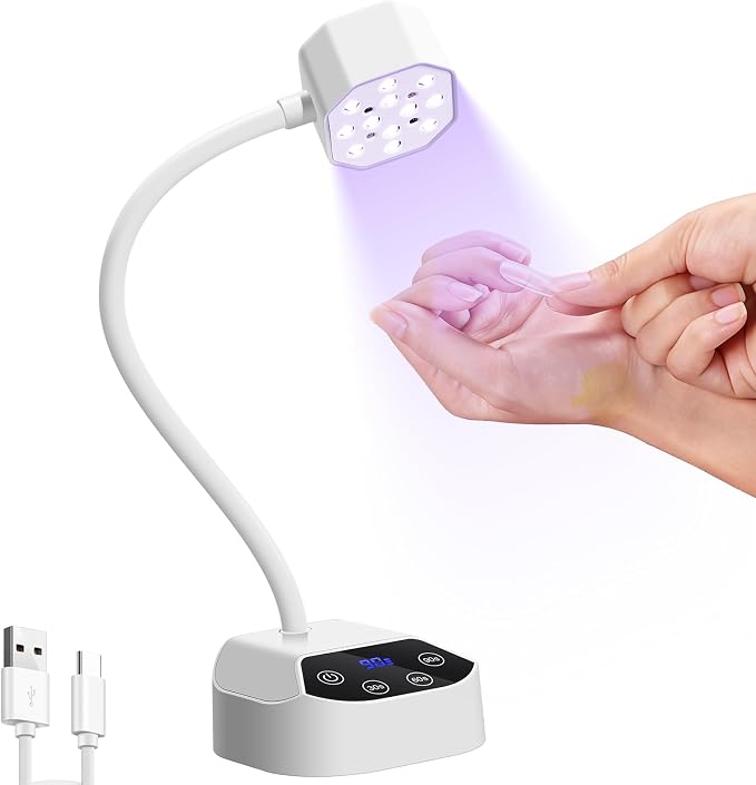 UV LED Nail Lamp Gooseneck UV Light for Gel Nails USB 50mW/cm² Cordless Flash Cure Gel XLamp with 4 Times & Auto Sensor 36W Mini Nail Dryer Rechargeable Fast Curing Nail Art Design for Salon Home DIY