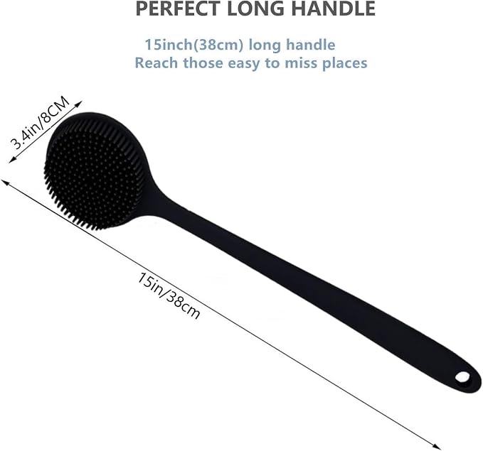 Long Handle Silicone Body Scrubber for Shower, Dual-Sided Back Scrubber Brush with Soft Bristles&Massage Nodes, Exfoliating Bath Brush for Hard to Reach Areas, Easy to Clean & Quick Dry, for Daily Use