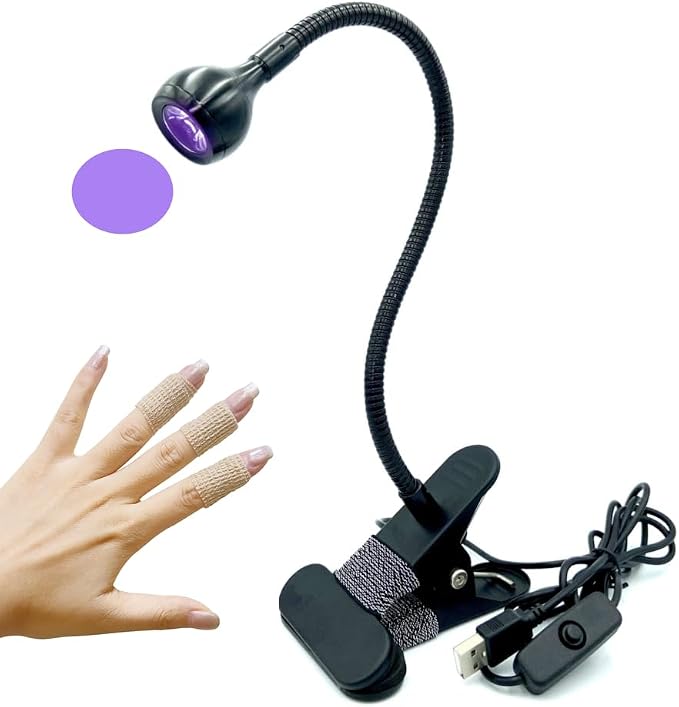 395-405nm Gooseneck UV Flash Cure lamp for Gel x Nails - Sturdy Steel Clamp, 8MM Flexible 10" Arm, 5V USB uv led lamp for Gel Nails + Protective Finger Bandages