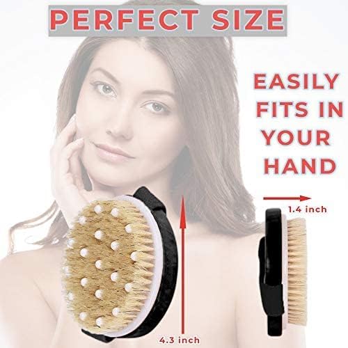 Avilana Exfoliating Dry Brush for Wet or Dry Brushing, Body Brush with Natural Bristle,Glowing Skin, Cellulite Treatment, Lymphatic Drainage and Improved Circulation (Black-Round with Massage Nodule)