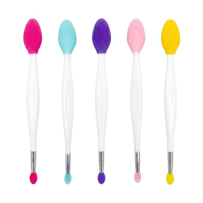 5 Pcs Lip Scrub Brush，3-in-1 Silicone Lip Scrub Tool for Dark Lips，Lip Scrubber Exfoliator,Double-Sided Silicone Lip Brush Tool for Exfoliating Lips