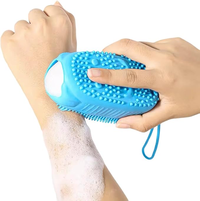 Silicone Body Scrubber Shower Exfoliating Scrub Sponge Bubble Bath Brush Massager Skin Cleaner Cleaning Pad Bathroom Accessories (Purple)