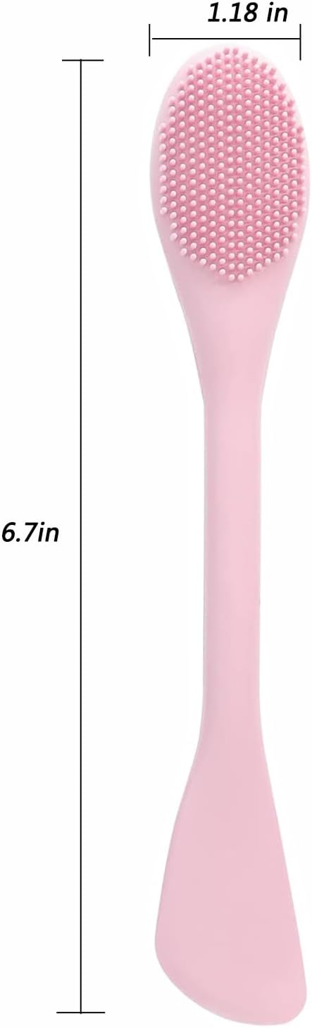 Pore Scrubber, Double-End Silicone Face Mask Brush Silicone Face Scrubber, 2Pcs Soft Mask Applicator Tool for Facial Mud,Facial Cleansing Brushes for Makeup Skincare Removal, Pink and Grey