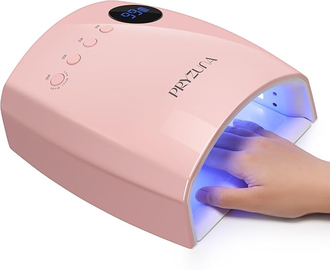 UV LED Nail Lamp, Cordless 72W UV Light for Gel Nails with 45 Beads | Professional Fast Curing Nail Dryer, 4 Timers, Smart Sensor, Retractable Foot Stand, Portable Handle for Salon & Home (Pink)