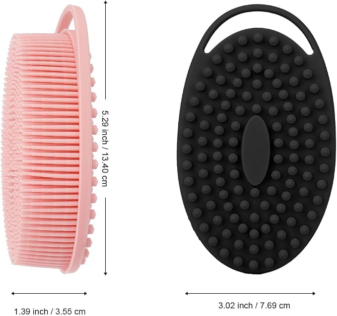 3 PCS Soft Silicone Body Scrubber,Silicone Body Shower,Silicone Loofah 2 in 4 Bath and Shampoo Brush, Body Scrubber Shower Cleaning Exfoliating Use,Lather Well, Black,Pink,Blue