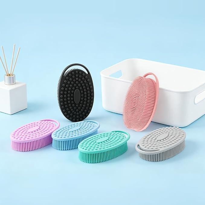 Silicone Body Scrubber 2 Pcs Silicone Loofah Exfoliating Body Scrubber for Men Women Soft Silicones Shower Scrubbers Double Sided Silicones Bath Bodys Brush for All Skin Lather Well, Blue and Black