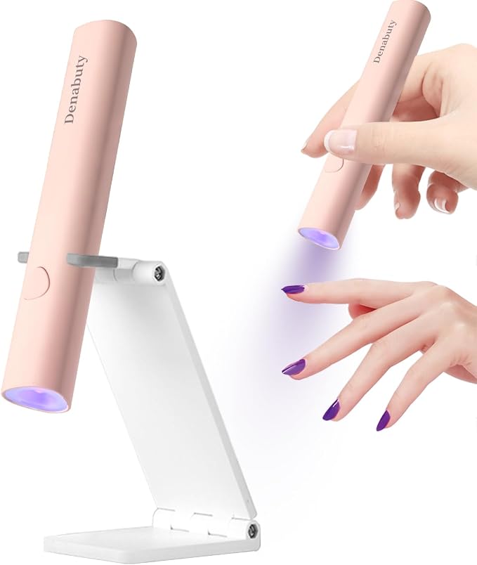 UV Light for Gel Nails, Mini UV LED Nail Lamp Handheld with Stand | Portable Nail Dryer Rechargeable USB Cordless, Nail Light with 2 Timers for Fast Drying, Pink