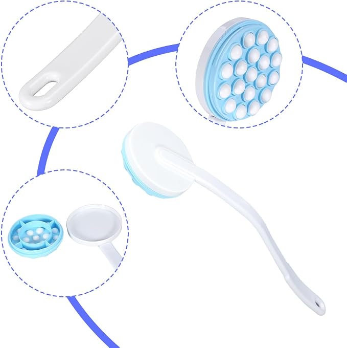 Joyzan Back Lotion Applicator, Long Handled Shower Massager Roll Brush Wand | Self Reach Tanner Bath Dispenser Curved Rotating Head Sunscreen Skin Cream Gel Legs Feet Elderly Moisturizer Women