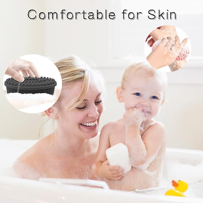 3 Pack Silicone Body Scrubber, Soft Silicone Loofah Exfoliating Body Scrubber, Silicone Body Brush Bath Shower Scrubber for Body, 2 in 1 Bath and Shampoo Wash Brush for Skin Exfoliation Men Women