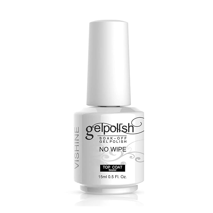 Vishine Top Coat- 15ML No Wipe Top Coat Gel Nail Polish High Gloss Shine Finish Long Lasting Home DIY Professional Manicure