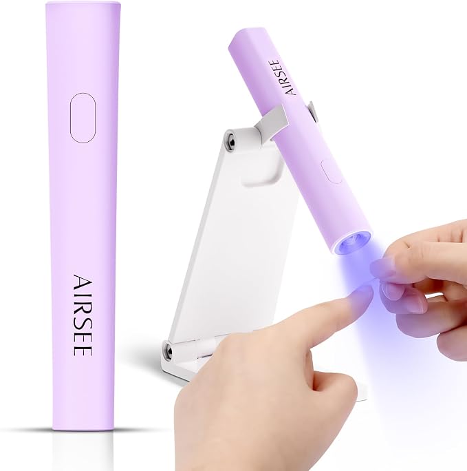 AIRSEE Mini Handheld UV Light for Gel Nails with Stand, Home&Travel,Purple | 2 Timers & Cordless,Portable Rechargeable Nail Lamps for Fast Extension,Rhinestone Glue Decoration,Gel Nail Strips