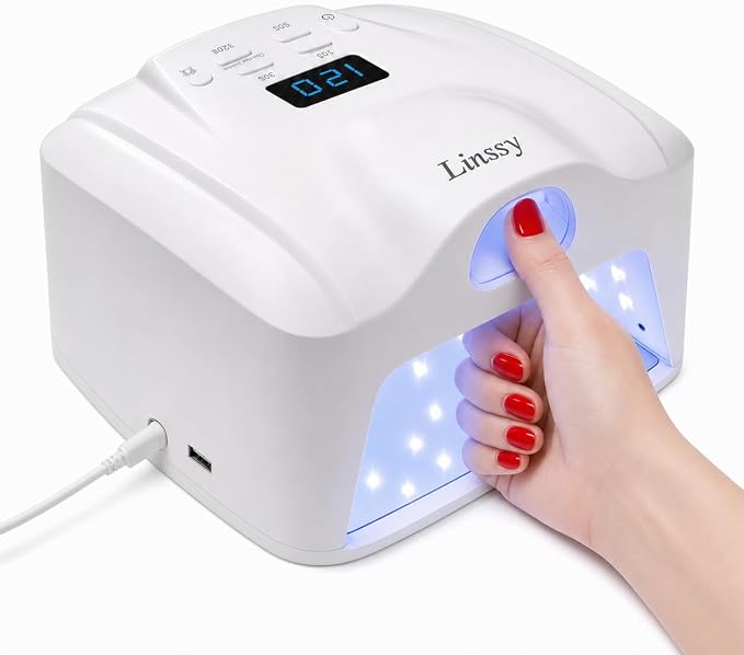 Dual Ports UV LED Nail Lamp for Gel Nails,72W Gel Lamp with Thumb Beads | Professional Nail Lamp,78 UV/LED Beads, Auto Sensor, 4 Timers, LED Display, Plug-In Power, USB Output, Salon Home, ComeUV L8