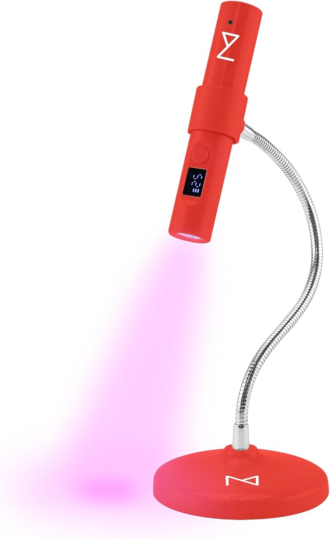 M - GlamCure GO Nail Flash Cure Lamp with Focus Beam Technology, Touch Screen - LED & UV Nail Light - Curing Lamp for Gel Nails, Acrylic, Builder - Both Portable & Adjustable (Red)