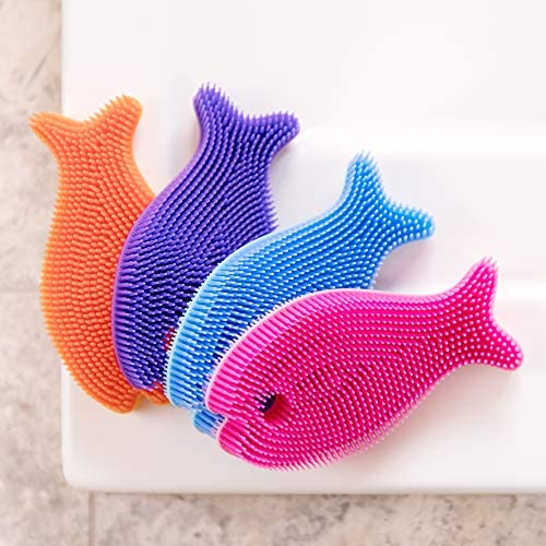 Innobaby Bathin' Smart Silicone Sensory Fish Bath Scrub for Babies and Toddlers - Purple