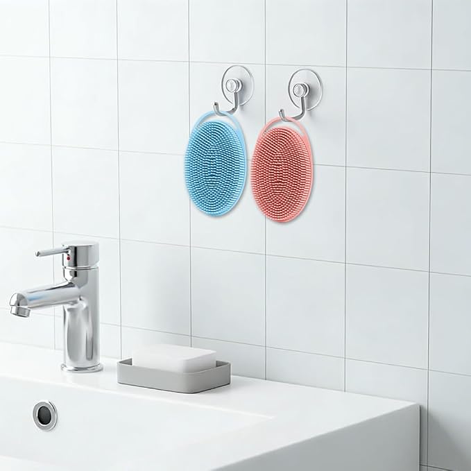 Silicone Body Scrubber 2 Pcs Silicone Loofah Exfoliating Body Scrubber for Men Women Soft Silicones Shower Scrubbers Double Sided Silicones Bath Bodys Brush for All Skin Lather Well, Blue and Pink