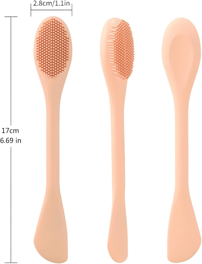 Silicone Face Mask Brush, Soft Facial Cleansing Scrubber, 2 Pcs Double-End Facial Mask Brush for Mud, Clay, DIY, Skincare Applicator Tools (Khaki and Grey)