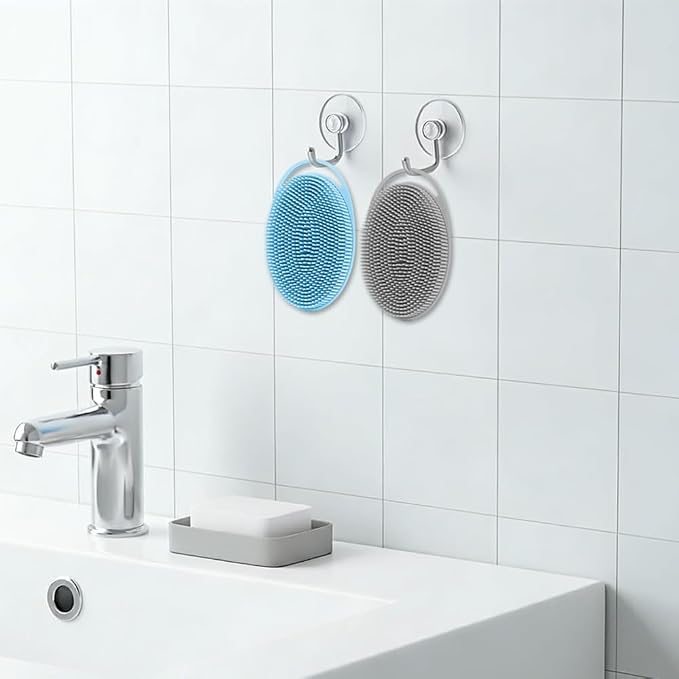 Silicone Body Scrubber 2 Pcs Silicone Loofah Exfoliating Body Scrubber for Men Women Soft Silicones Shower Scrubbers Double Sided Silicones Bath Bodys Brush for All Skin Lather Well, Gray and Blue