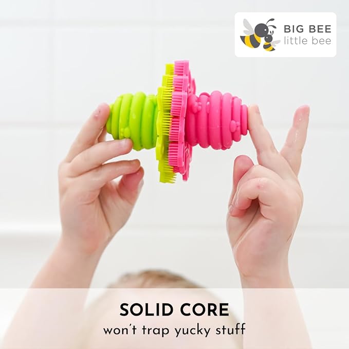Big Bee, Little Bee - Kids Original ScrubBEE, 100% Silicone Childrens Bath Scrubber, Promotes Effective Independent Hand & Body Washing, As Seen on Shark Tank (Rose)
