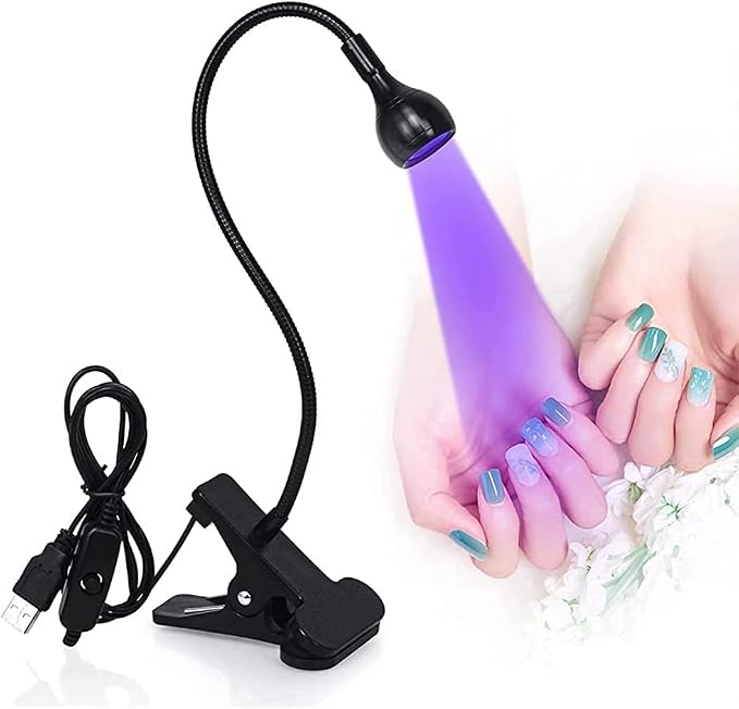 Brokimis Mini UV Lamp for Gel Nails LED Curing Lamp | Flexible Gooseneck & Clamp 3W Portable Small Manicure UV Light Nail Dryer for Resin Curing Nail Art