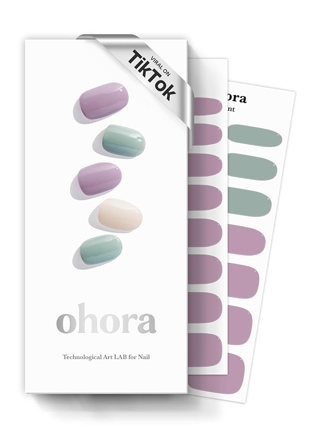 ohora Semi Cured Gel Nail Strips (N Tahiti) - Purple/Green, Solid, Works with UV/LED Lamps, Salon-Quality, Long Lasting, Easy to Apply & Remove - Includes 2 Prep Pads, Nail File & Wooden Stick
