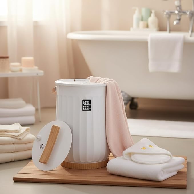 20L Towel Warmer for Bathroom, Heated Towel Bucket with 4 Timer Settings & Auto-Off, Fast Heating Blanket Warmer for Home, Fits Towels, Bathrobes, Blankets, Ideal for Spa & Gifts, White