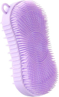 Silicone Body Scrubber, Double Sided Exfoliating Brush with Soft Flexible Bristles, Scalp Massage and Shampoo Tool with Hanger Loop (Lavender)