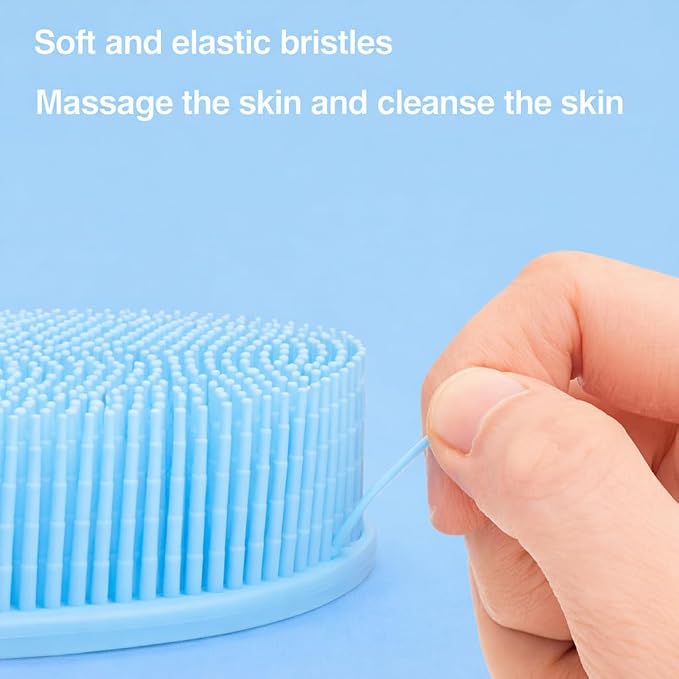 All-in-One Exfoliating Shower Brush – Gentle Silicone Loofah for Sensitive Skin with Dual-Purpose Scalp Massage for Spa-Quality Showers Daily (1pck) (Blue)