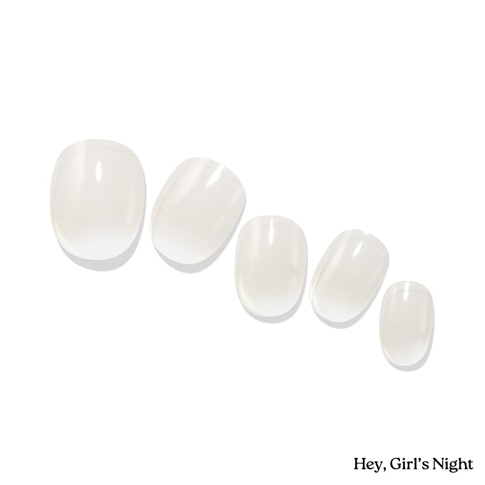Heyhae Semi Cured Gel Nail Strips Salon Quality - Hey, Girls Night? | No UV Light Needed | Salon Quality, Easy Apply & Remove | 28 Strips, 1 Prep Pad, Nail File, Wooden Stick | White Clear