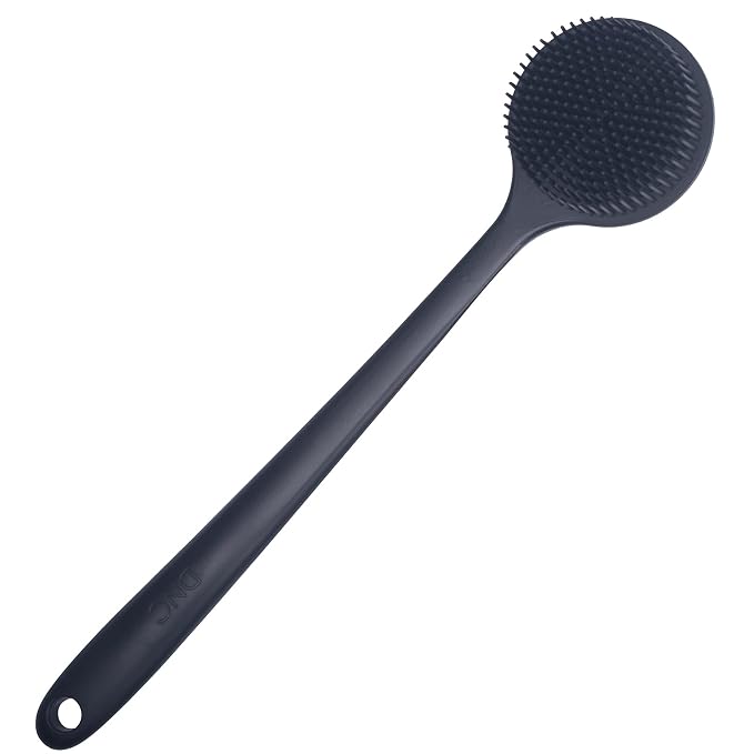 DNC 2 Pack Silicone Back Scrubber for Shower Brush Bath Body with Long Handle (Black+Gray)