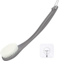VANZAVANZU Exfoliating Shower Brush Back Scrubbers for Use in Shower, Plastic Bath Brush Long Handle for Shower with Moderate Bristles, Dry or Wet Back Brush for Shower Men Women-Grey