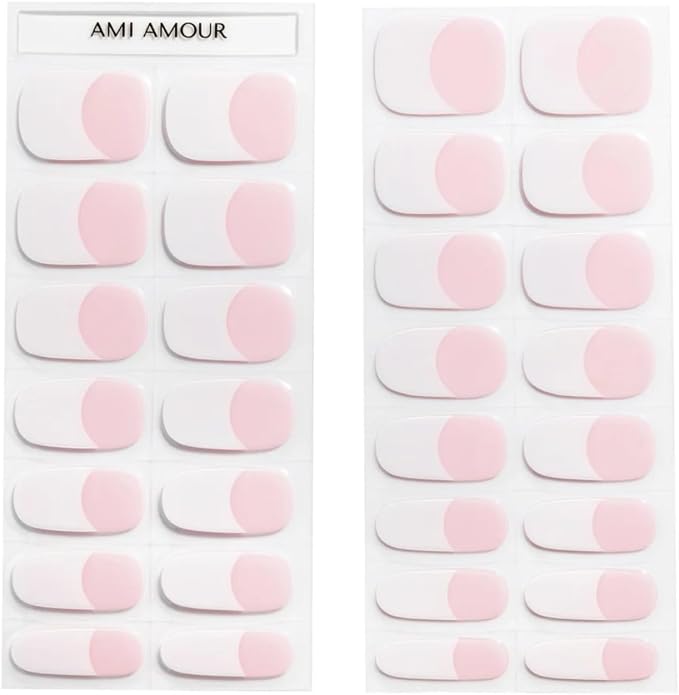 Semi Cured Gel Nail Strips Stickers Wraps | UV Nail Polish That Pops In Color (French Tip) For Women & Short Nails & Long Nails (Ami Amour)