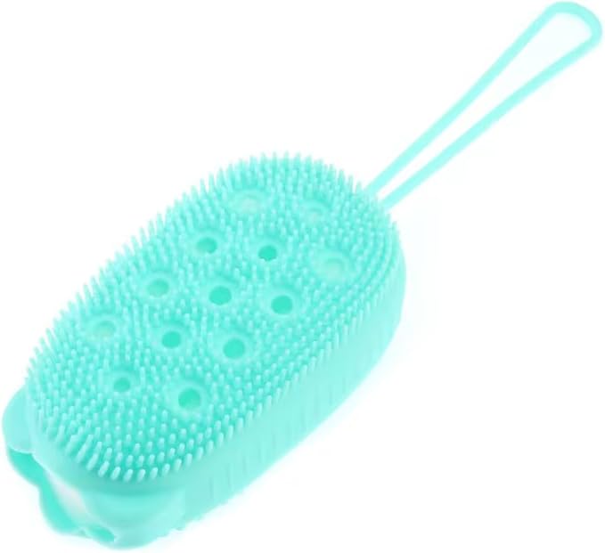 Silicone Body Shower Scrubber, 2-in-1 Massaging Bath Brush with Soap Holder, (Green)