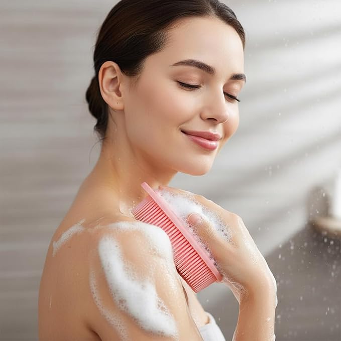 Silicone Body Scrubber 2 Pcs Silicone Loofah Exfoliating Body Scrubber for Men Women Soft Silicones Shower Scrubbers Double Sided Silicones Bath Bodys Brush for All Skin Lather Well, Black and Pink