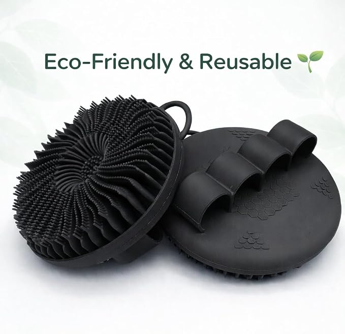 Hygienic Silicone Body Scrubber, Exfoliating Body Scrubber for Sensitive Skin, Eco Friendly Shower Scrubber for Body, Silicone Body Brush for Showering (Black)