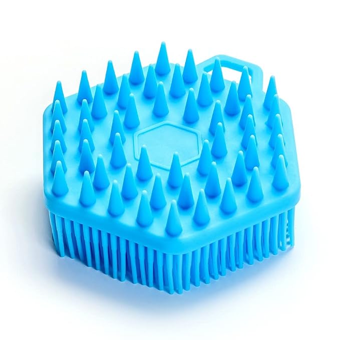 Premium Sensory Brush for Kids or Autism,Soft Silicone Body Scrubber,2 in 1 Sensory Room Occupational Therapy Sensory Brushes,Silicone Loofah,Pets Shower Brush Bath Brush Shampoo Brush（Hexagon-Blue）