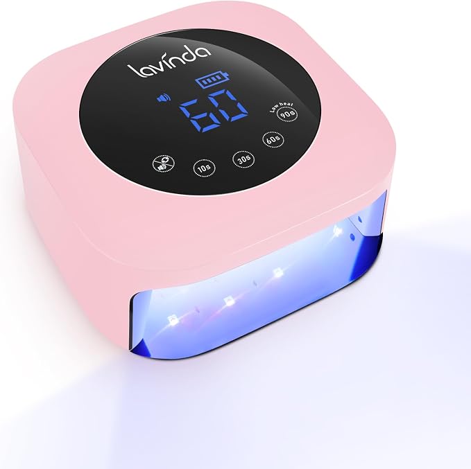 Lavinda 54W Cordless UV LED Nail Lamp for Gel Nails, Matte Macaron Pink | 36 dual-wavelength LEDs, 4 timer settings, auto sensor, LCD touch controls, Removable magnetic base