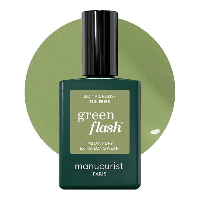 Manucurist Green Flash Tuileries Olive Green LED Gel Nail Polish | LED Gel Polish & Semi-Permanent Nail Varnish, UV Nail Lamp - 12-Free, Bio-Sourced, Vegan, Made in France, 0.5 fl oz