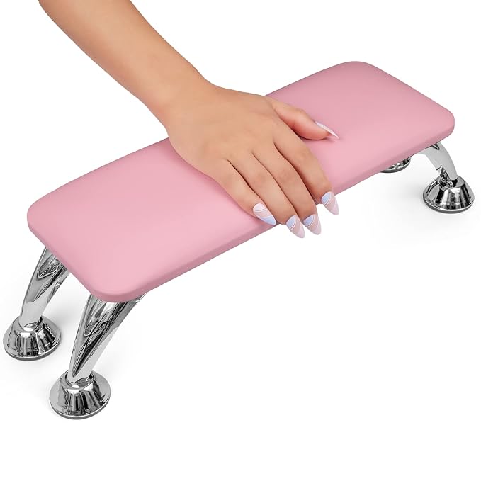 Arm Rest for Nails Tech, Easy Clean Nail Arm Rest, Reduce Back Pain for Nails Tech, Sturdy Support Armrest for Nails Fits UV LED Nail Lamp Underneath, Salon & Home Use (Pink)