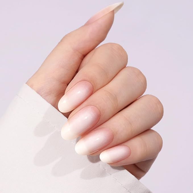 Nude Pink Ombre Semi Cured Gel Nail Strips - 20Pcs French Gradient Nail Wraps, Long Lasting Salon-Quality Stickers, Includes Nails File & Wooden Stick - UV/LED Lamp Required
