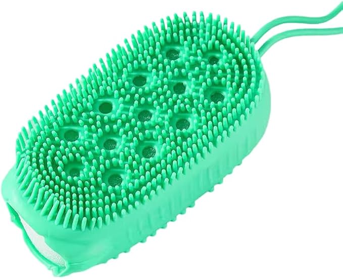 Silicone Body Shower Scrubber, 2-in-1 Massaging Bath Brush with Soap Holder, (Green)