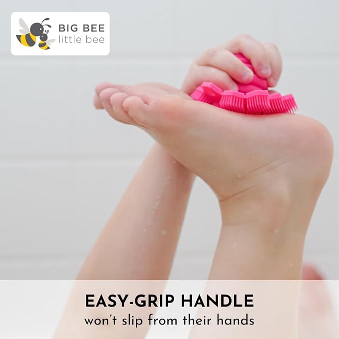 Big Bee, Little Bee - Kids Original ScrubBEE, 100% Silicone Childrens Bath Scrubber, Promotes Effective Independent Hand & Body Washing, As Seen on Shark Tank (Rose)