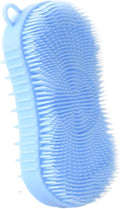 Silicone Body Scrubber, Double Sided Exfoliating Brush with Soft Flexible Bristles, Scalp Massage and Shampoo Tool with Hanger Loop, (Blue)