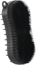 Silicone Body Scrubber, Double Sided Exfoliating Brush with Soft Flexible Bristles, Scalp Massage and Shampoo Tool with Hanger Loop (Black)