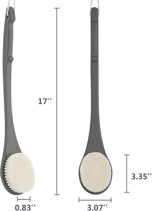 Body Back Scrubber – 17'' Long Handle Shower Brush, Durable Exfoliator for Dry & Wet Use, Deep Cleansing & Gentle Exfoliation for Smooth Skin – for Men, Women & Elderly (Gray)