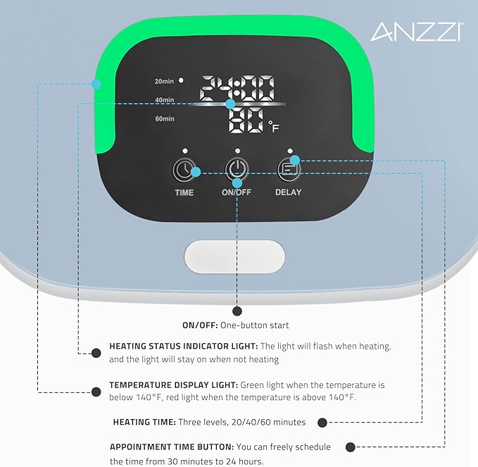 ANZZI 23L Luxury Bucket Towel Warmer – Large Capacity, LED Display, Adjustable Timer, Flip-Top Lid, Child Safe, Auto Shut-Off | TW-AZ028WHB