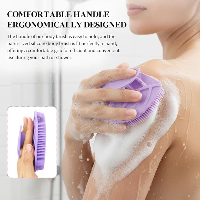 2 Pack Silicone Body Scrubber, Soft Silicone Loofah, Gentle Exfoliating Body Scrubber for Sensitive Skin, Leaf Shaped Shower Scrubbers, Silicone Scrubbers Body Brush for Women Men (Pink & Purple)