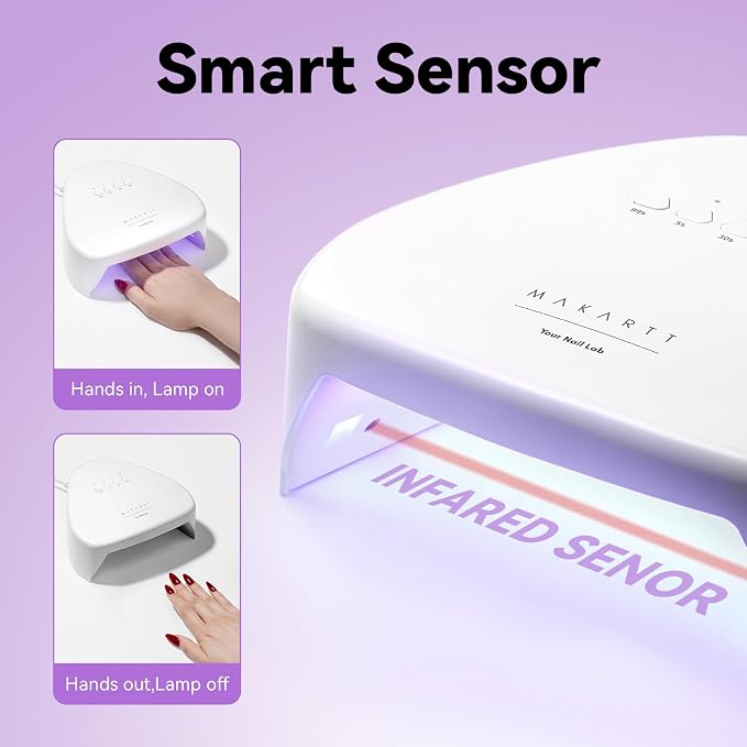 Makartt Compact Travel UV Light for Gel Nail Polish, Pulg-in Nail Dryer | 5s Flash Cure UV Lamp with 99s Mode, Auto Sensor, 4 Timers & 18 LEDs for Gel Curing at Home DIY, Salon or Travel, White