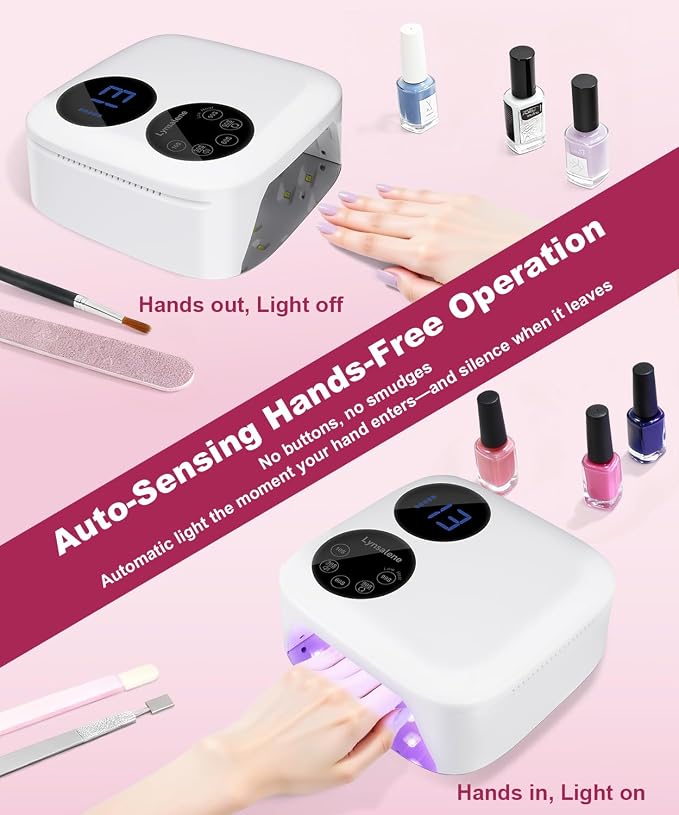 80W Cordless Nail Lamp with Magnetic Detachable Base, Dual-Screen Display | 5 Timers,Gel Nail Light, Professional UV/LED Light for Gel Nails Fast Curing All Gel Polishes (White)